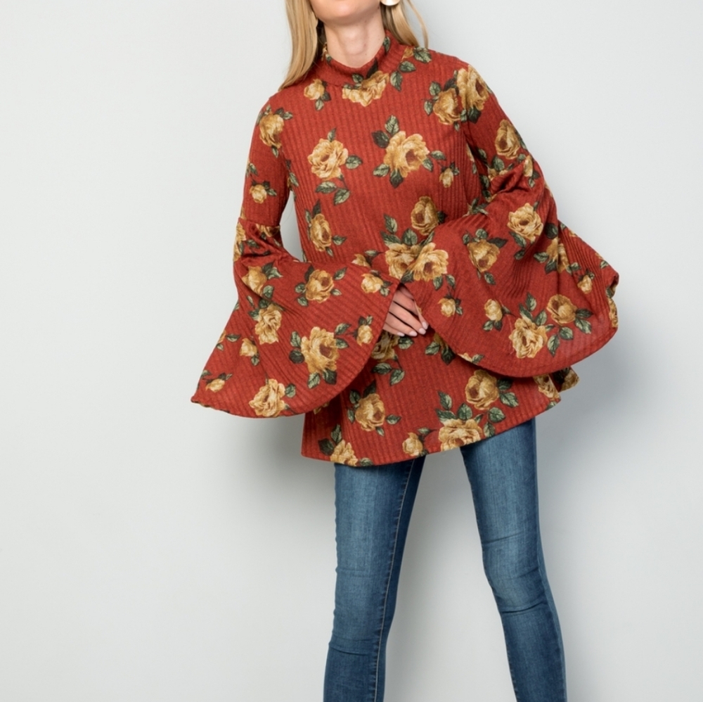 🆕️ Rust Floral Print Sweater - Picture 3 of 12